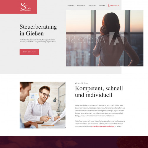 Webdesign mit Grundfarbe Weinrot für allgemeine Steuerberatung