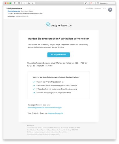 Redesign der Systemmails von designenlassen.de