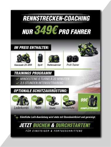 Flyer für Anbieter für Rennstrecken-trainings