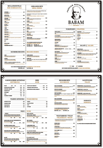 Speisekarten-Design für persisches Restaurant
