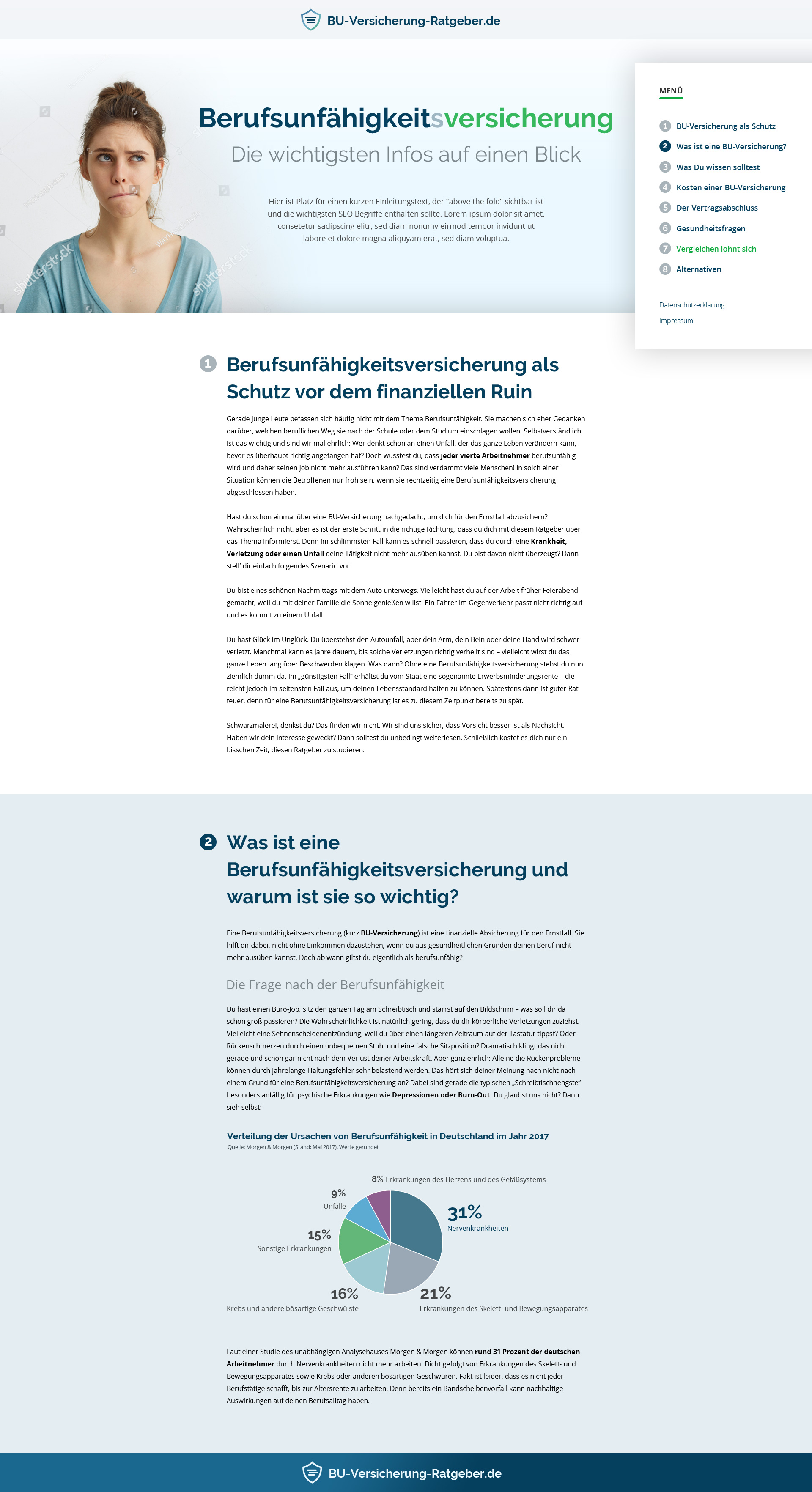 Webdesign für Informationsseite zum Thema Berufsunfähigkeitsversicherung