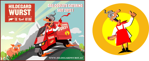 Illustrierte Oma für Hotdog-Piaggio Ape