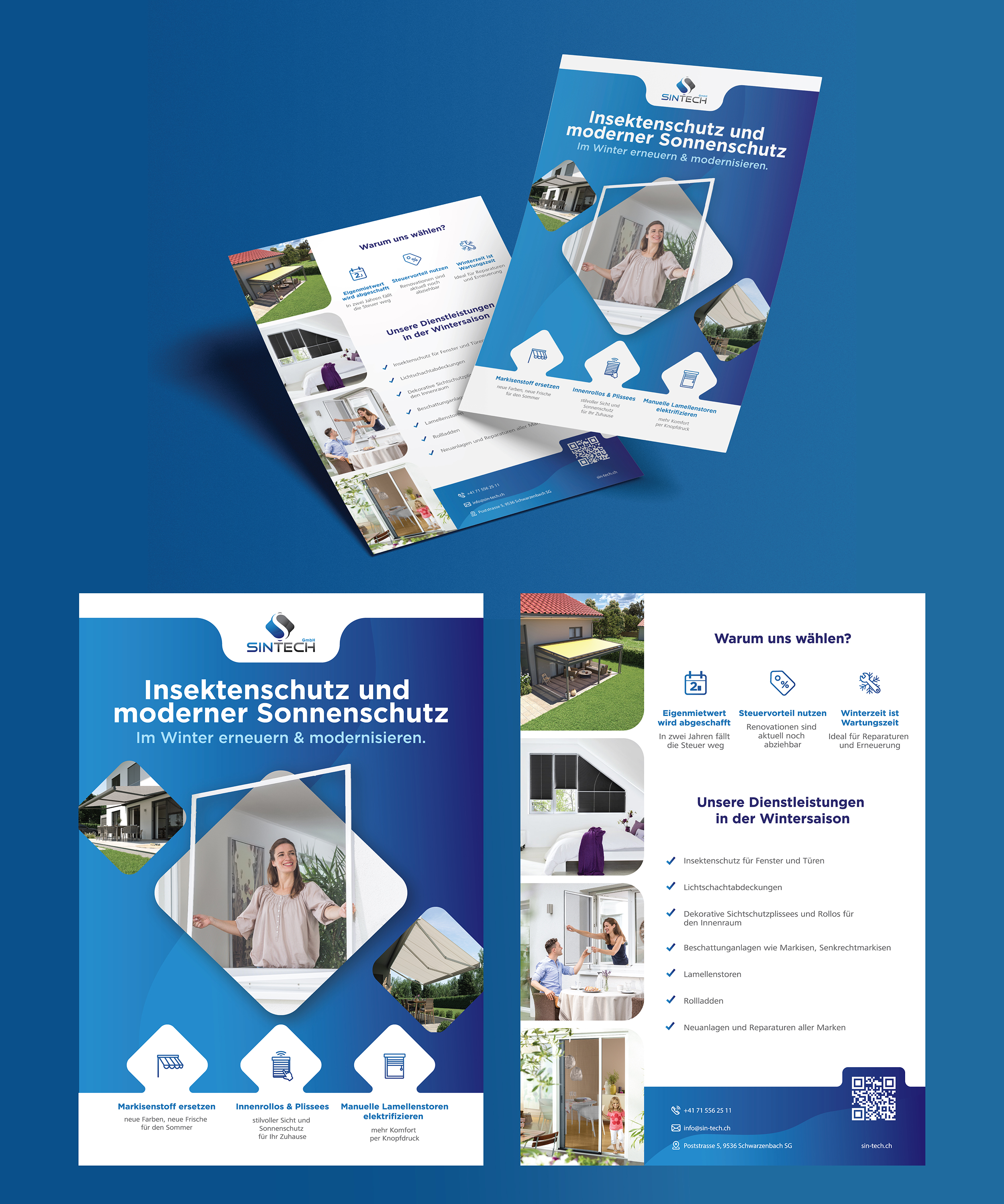 Flyer für Verkauf und Installation von Sonnen- und Insektenschutzprodukten von 2percent, Design 16