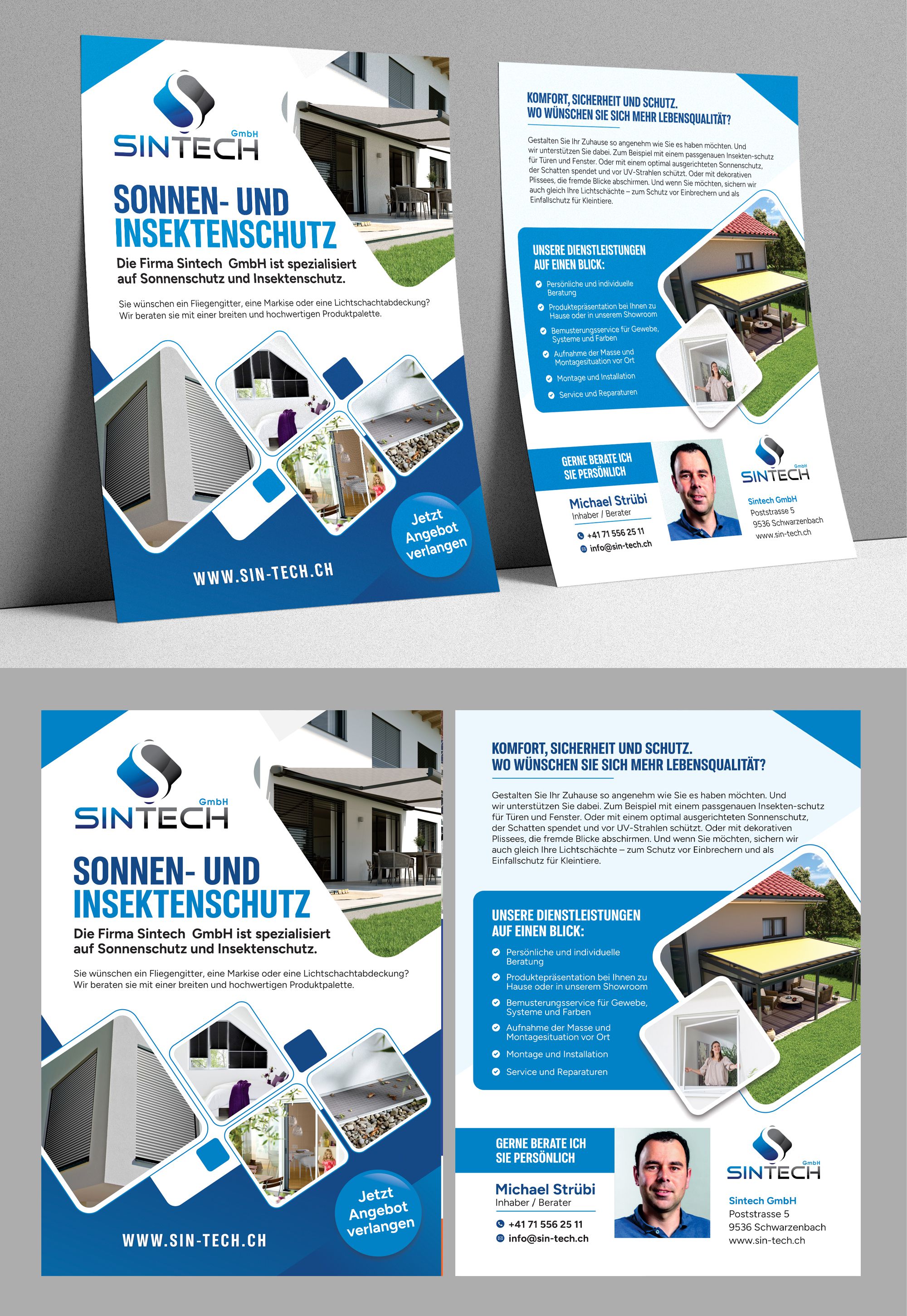 Flyer für Verkauf und Installation von Sonnen- und Insektenschutzprodukten von Dzhafir, Design 1