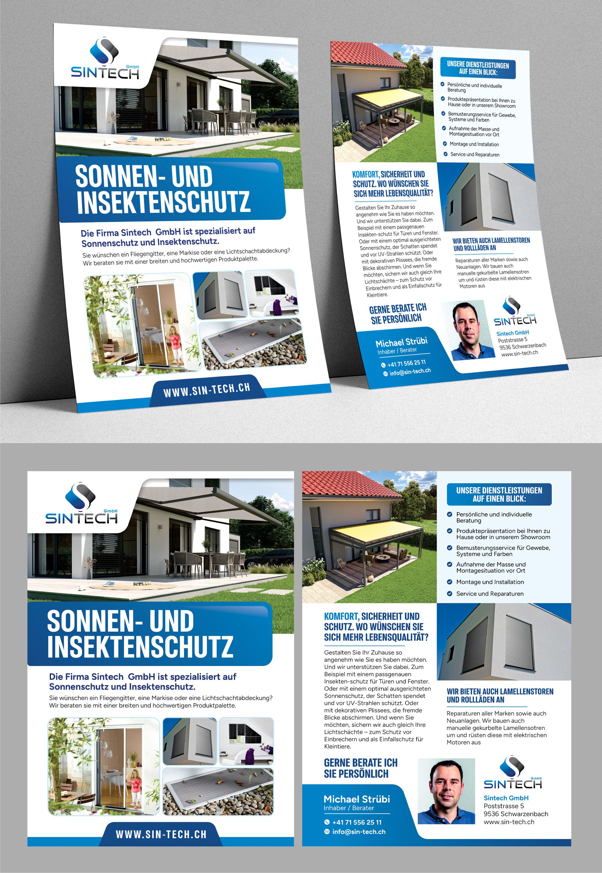 Flyer für Verkauf und Installation von Sonnen- und Insektenschutzprodukten von Dzhafir, Design 3