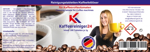 Etiketten für Reinigungsmittel für Kaffeemaschinen